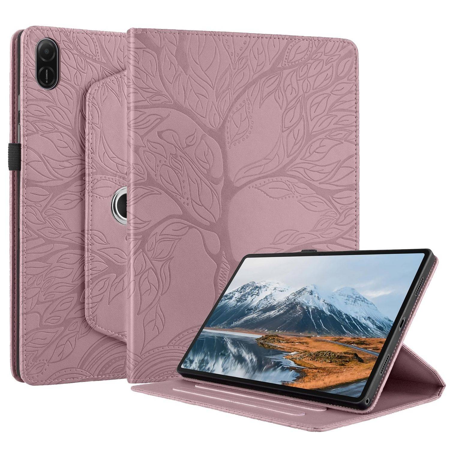 Für Honor Pad X8a 11 Zoll 360 Grad Rotation Baum Muster Kunstleder Hülle Tasche Pink