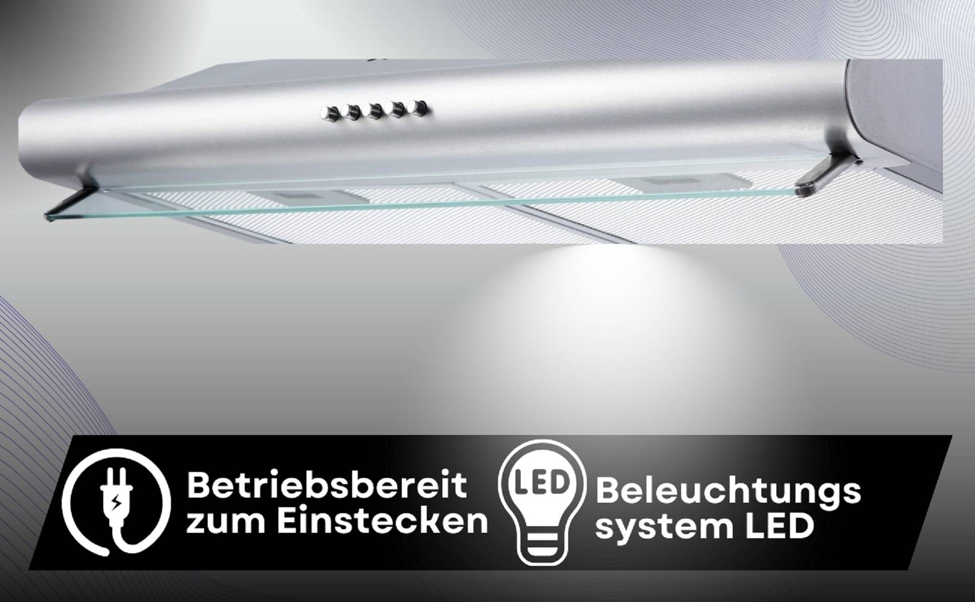 PKM Unterbauhaube KHU-601 60cm Glaswrasenschirm Dunstabzugshaube Umluft Abluft LED