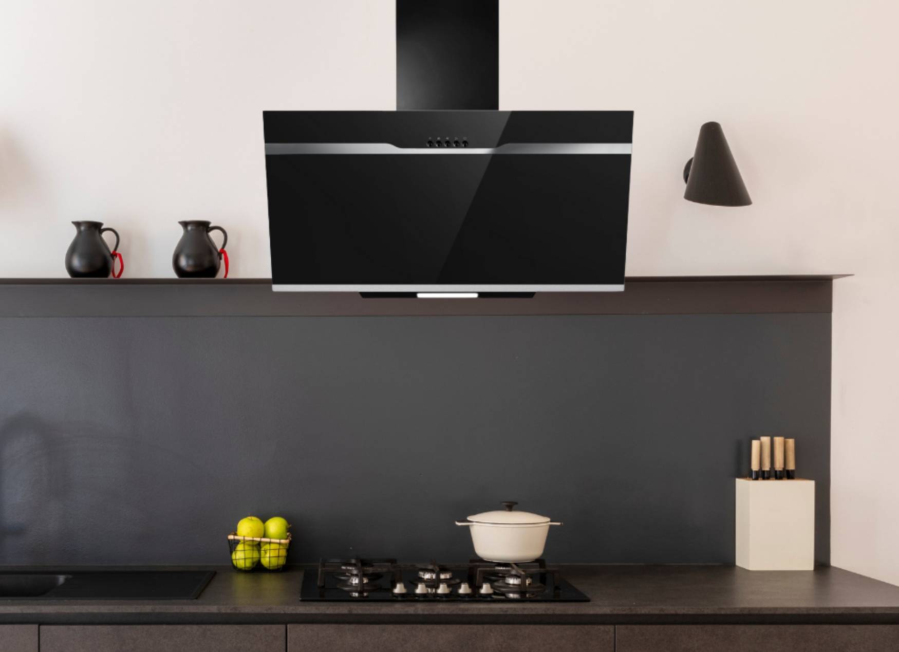 PKM Kopffreihaube DSH60-BL 60cm Glas schwarz Dunstabzugshaube Umluft Abluft LED