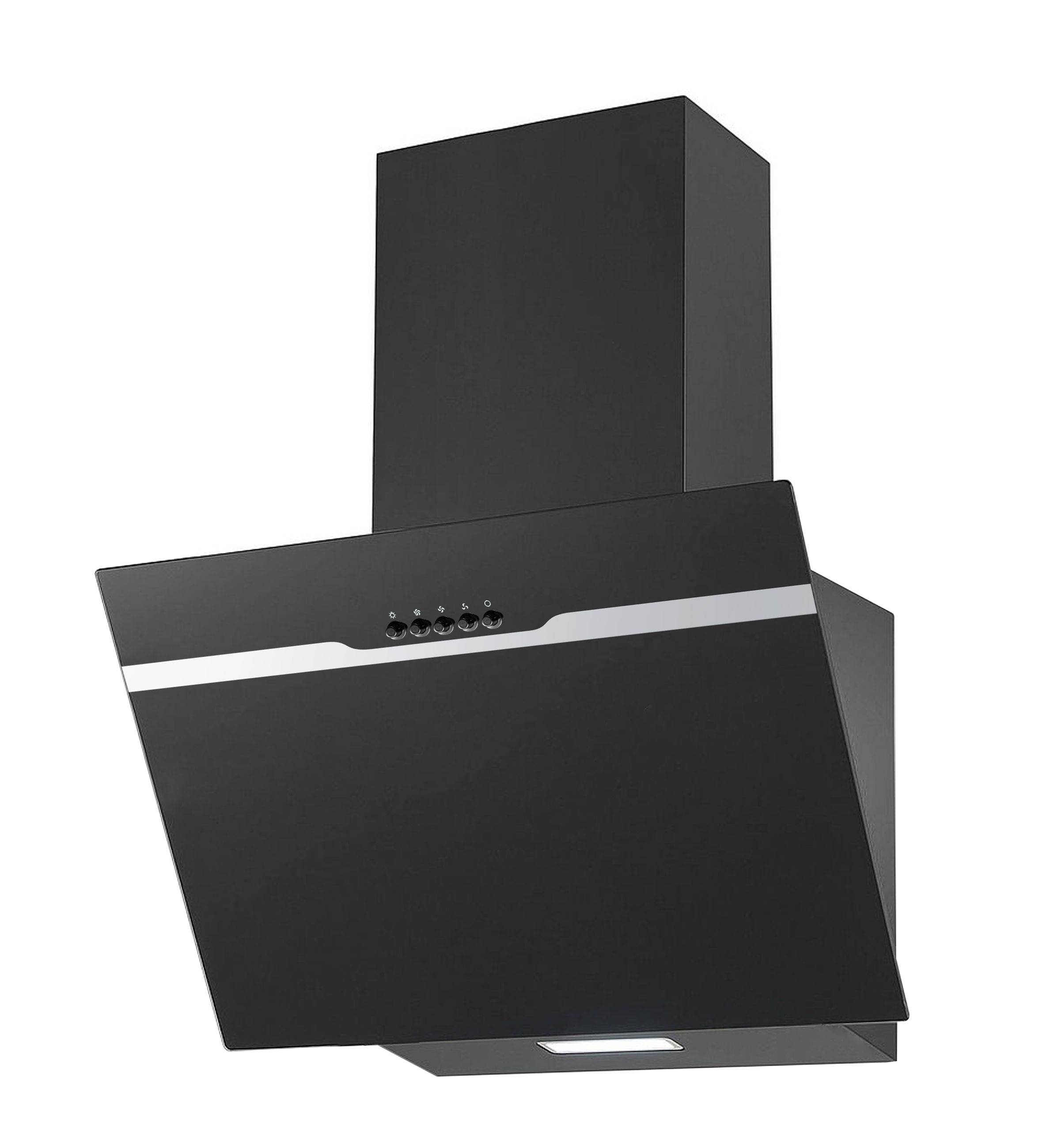 PKM Kopffreihaube DSH60-BL 60cm Glas schwarz Dunstabzugshaube Umluft Abluft LED