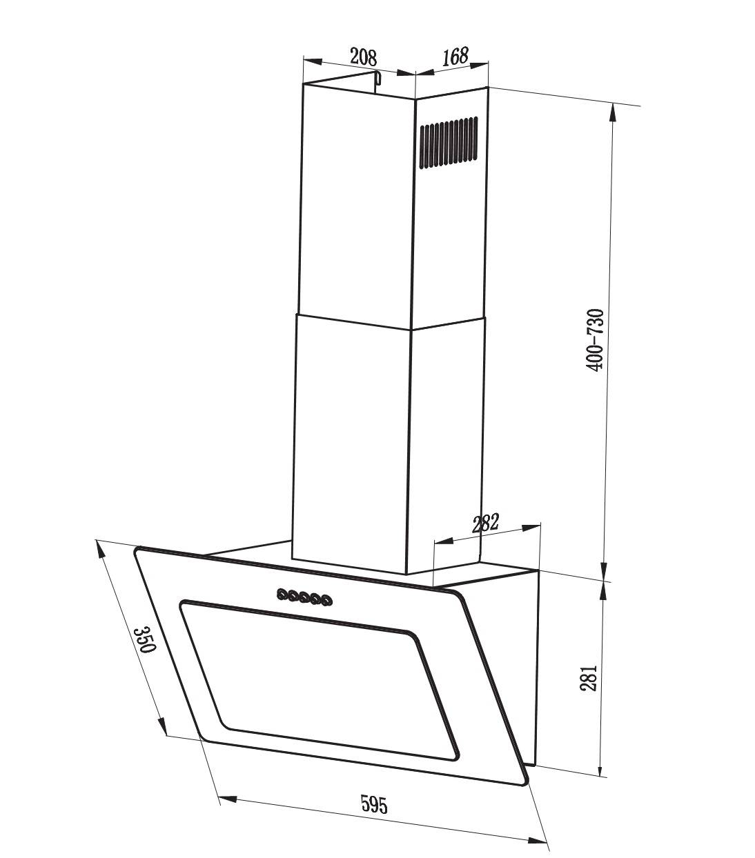 PKM Dunstabzugshaube KH-GSH-60B Glas schwarz Kopffreihaube LED 60cm Schräg
