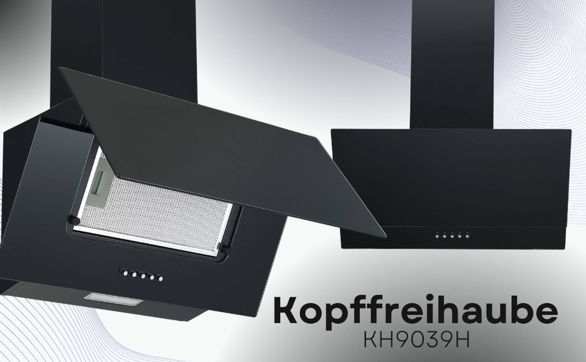 PKM Kopffreihaube KH9039H Schwarz Glas Abluft/Umluft 60cm