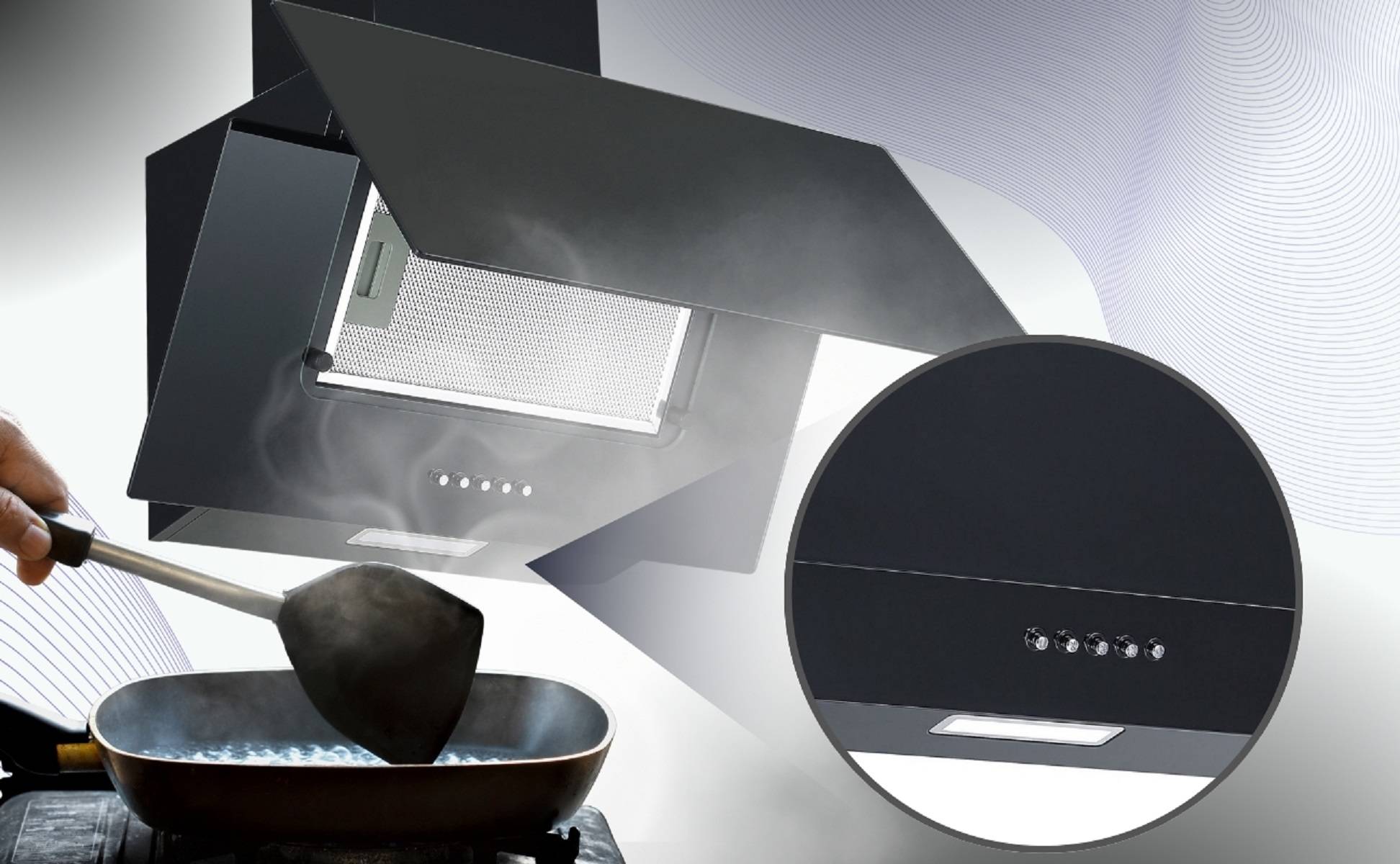 PKM Kopffreihaube KH9039H Glas moderne Dunstabzugshaube schwarz 60cm