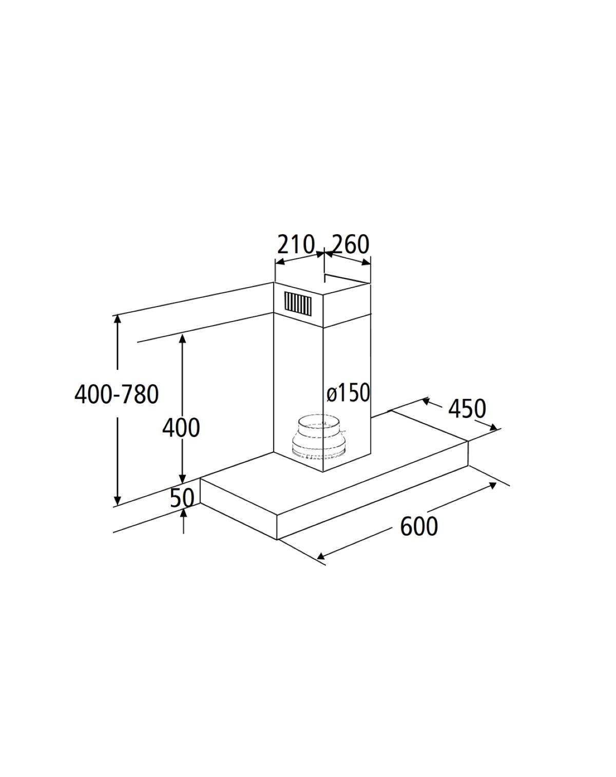 PKM Kaminabzugshaube 6004BH - 60cm, schwarz, Edelstahl, LED, Dunstabzugshaube