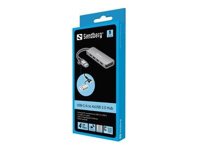 SANDBERG USB-C/A to 4xUSB 3.0 Hub Eingabe / Ausgabe Dockingstations und Hubs
