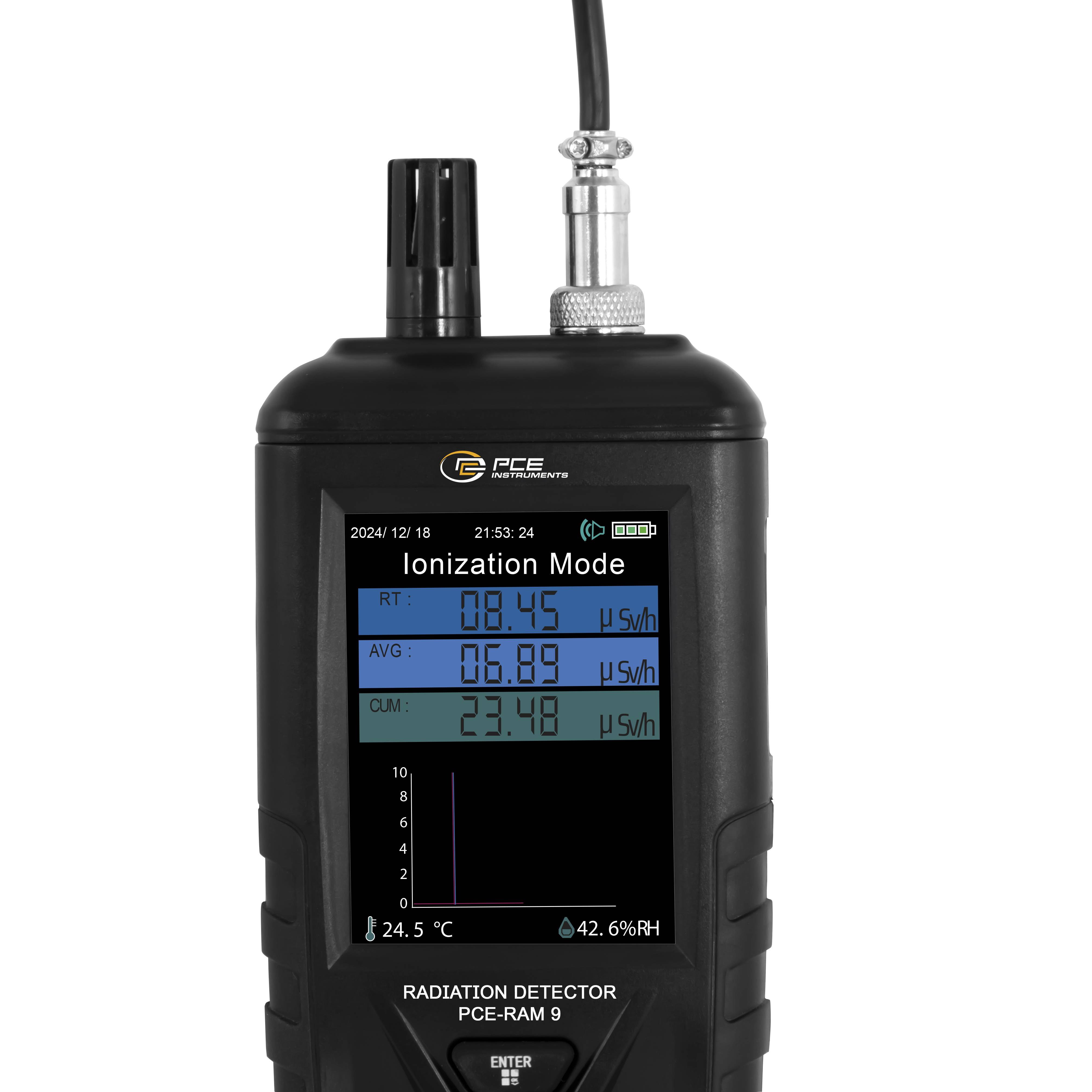 PCE Instruments Geigerzähler PCE-RAM 9 |γ-, β-, X- Strahlung |0…10 mSv/h |Geiger-Müller-Zählrohr |Temperatur |Feuchte