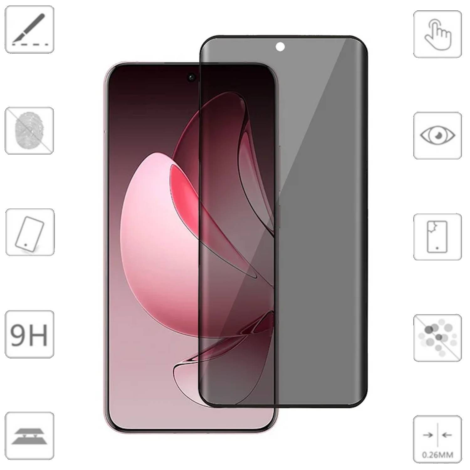 Für Oppo Reno 13 Pro 5G 2x 4D Privacy Display Full Curved H9 Hart Glas Folie Schutz