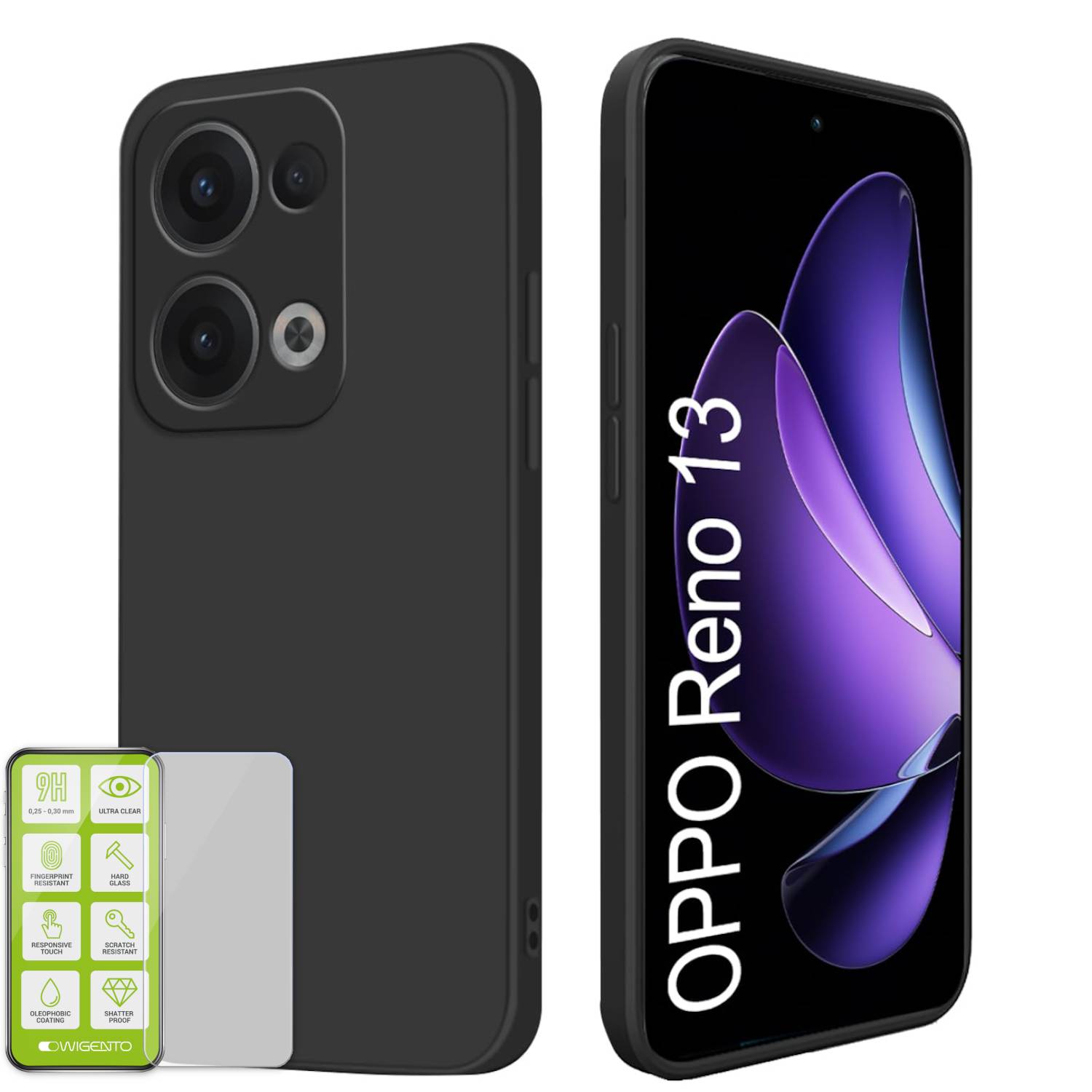 Für Oppo Reno 13 5G Silikon TPU Schutz Handy Hülle Schwarz + H9 Hart Glas Folie