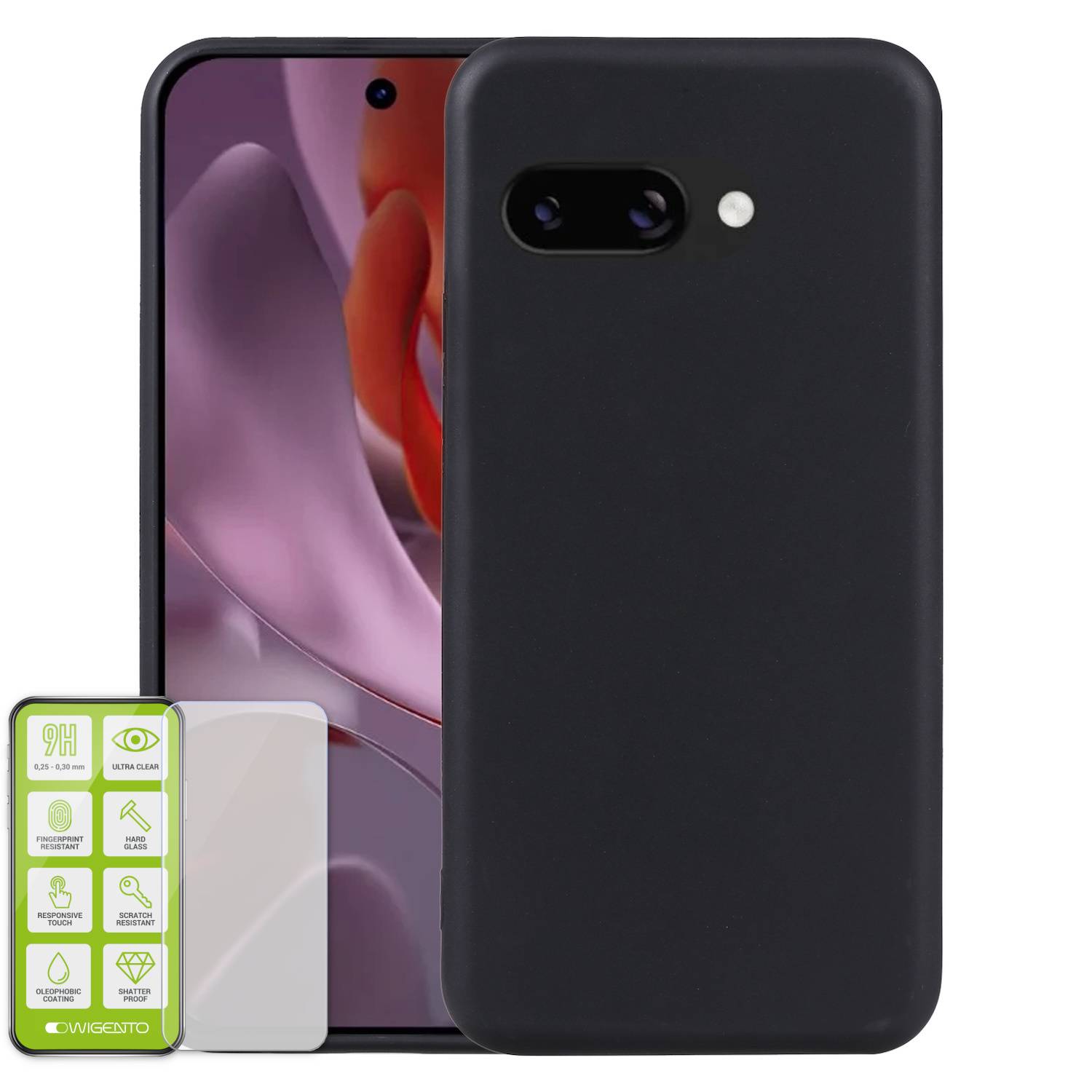 Für Google Pixel 9a Silikon TPU Schutz Handy Hülle Schwarz + H9 Hart Glas Folie