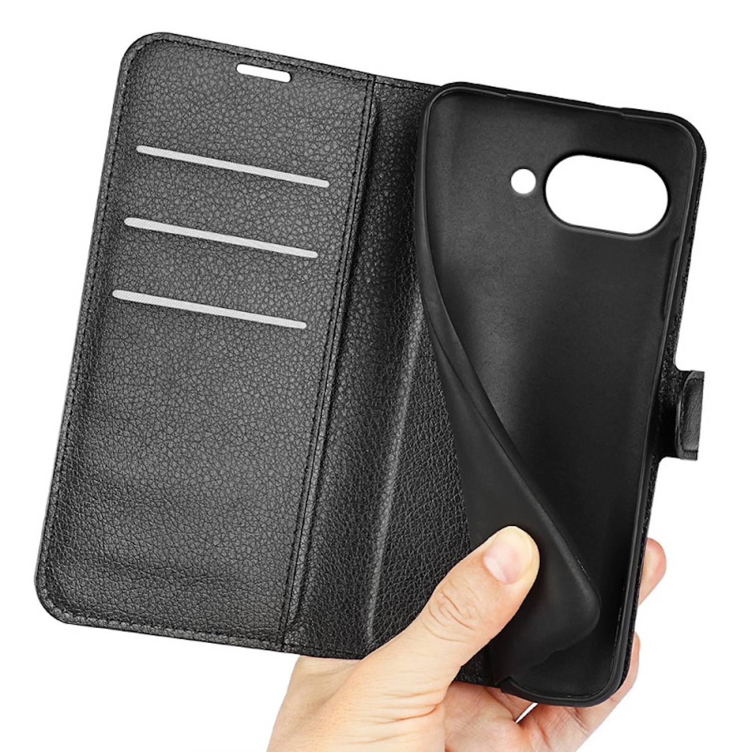 Für Google Pixel 9a Smart Handy Tasche Schwarz Etuis Kunst-Leder Hülle Cover Case Book