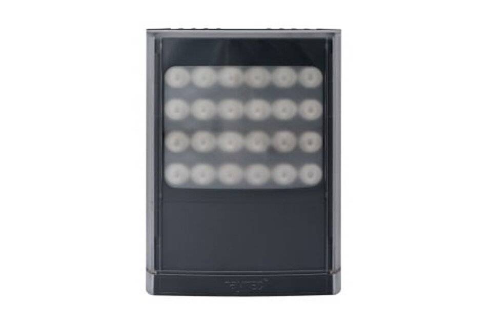 Schwarzes rechteckiges Gerät mit einer Frontplatte, die ein 4x6-Gitter aus kreisförmigen Lichtern oder Sensoren hinter einer durchscheinenden Abdeckung zeigt.