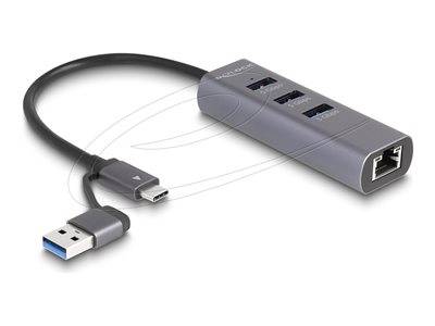 DELOCK 3 Port USB 5 Gbps Hub + Gigabit LAN mit USB Type-C Multimedia-Technik HUBs