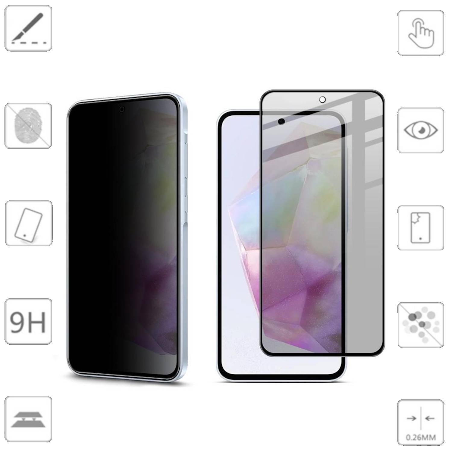 Für Samsung Galaxy A56 / A36 1x 2.5D 0,26mm Privacy Display H9 Hart Glas Schutz