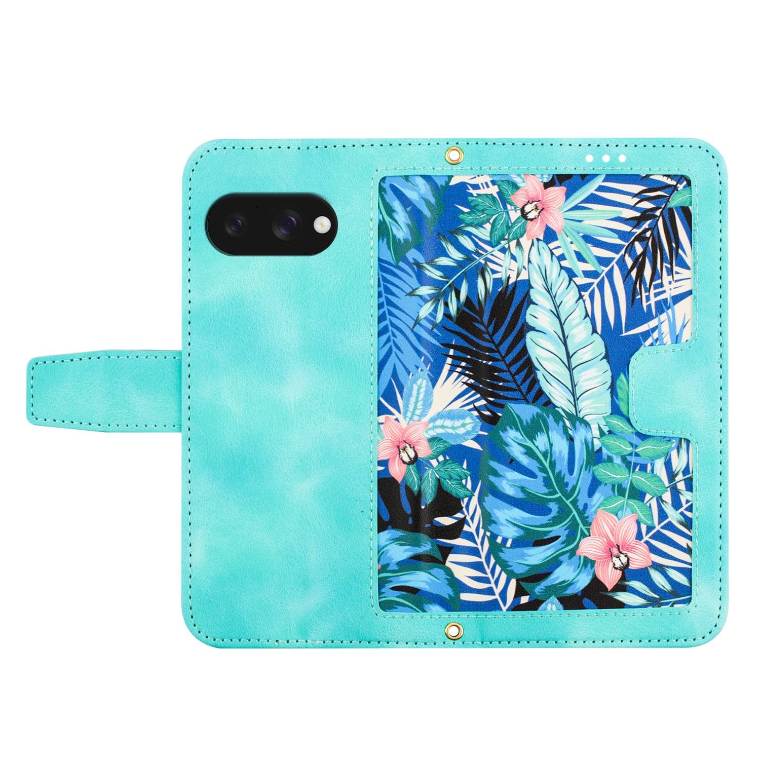 Für Google Pixel 9a Kunstleder Wallet Handy Tasche Blumen Design Hülle Etuis Grün