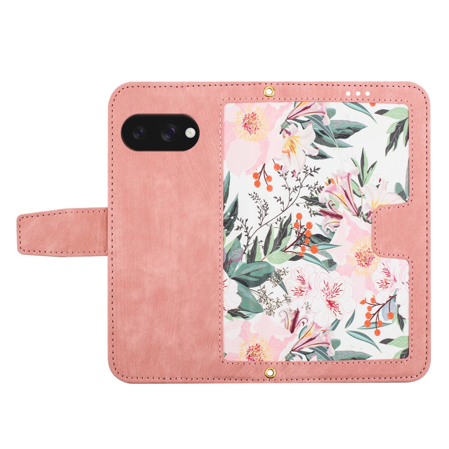 Für Google Pixel 9a Kunstleder Wallet Handy Tasche Blumen Design Hülle Etuis Rosa