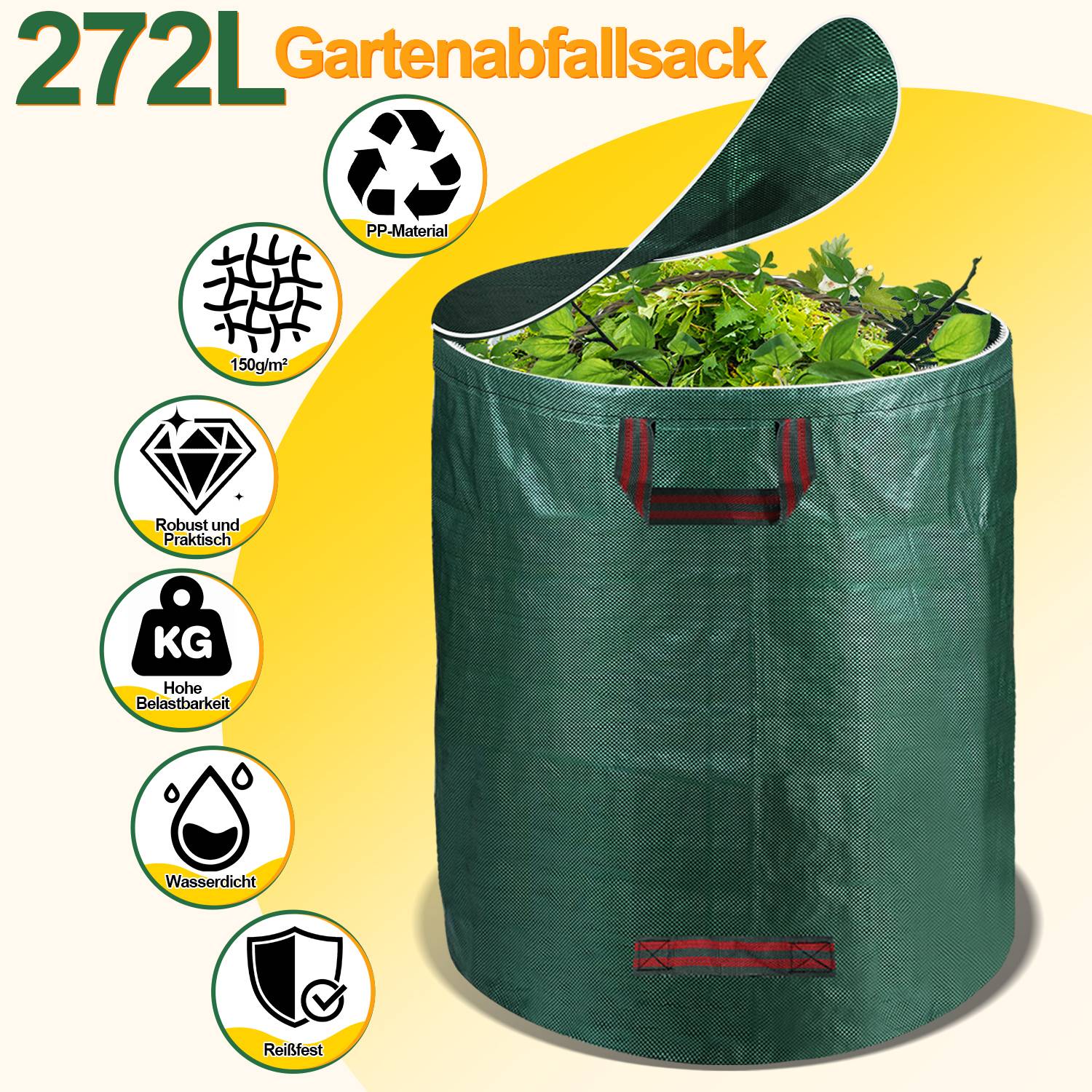 Gartensack mit Deckel Gartenabfallsack verschließbar Laubsack 2er Set 272 L Garten Sack