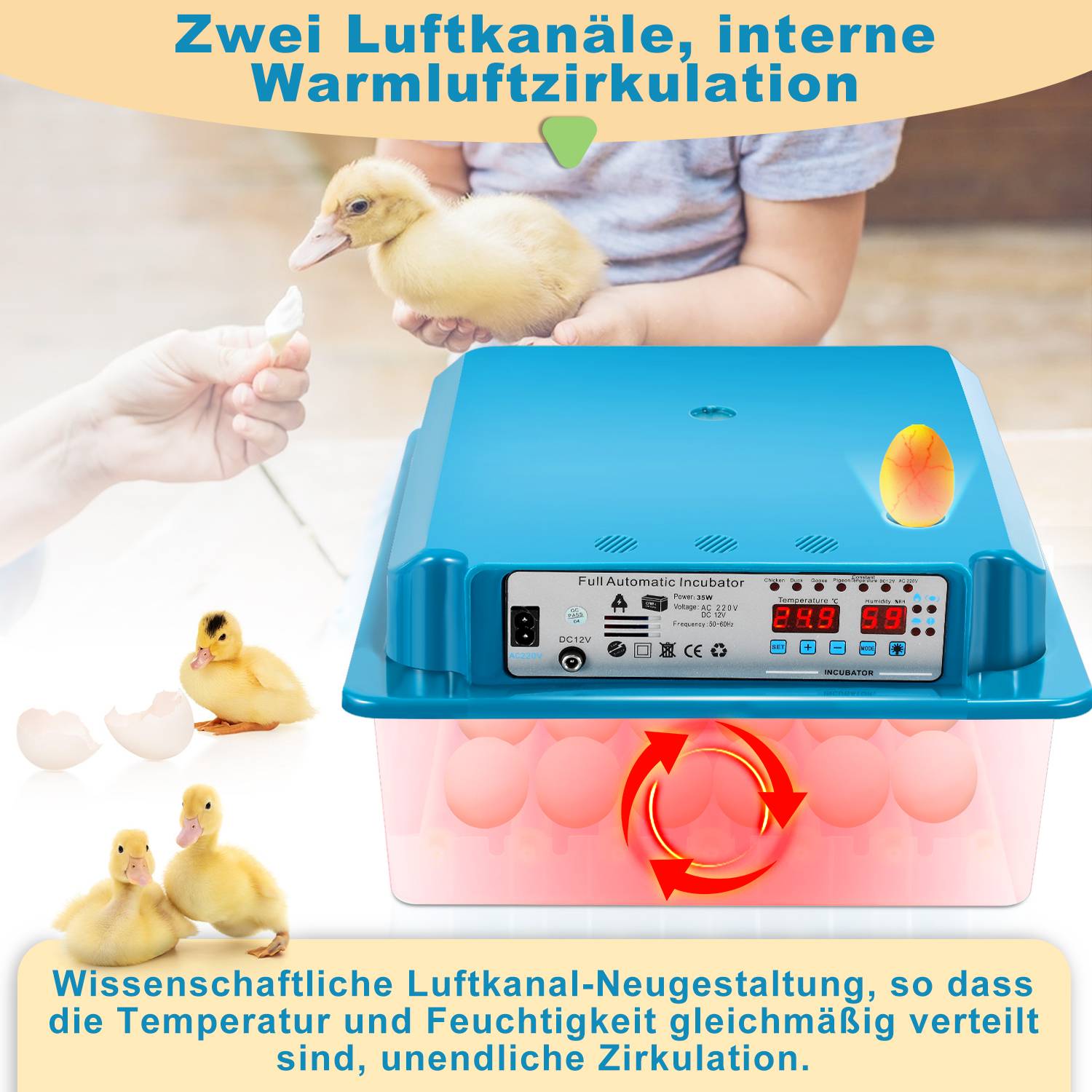 Brutmaschine Vollautomatischer Flächenbrüter mit vollautomatischem Wendesystem 36 Eier für Hühner Brutkasten zum Eier
