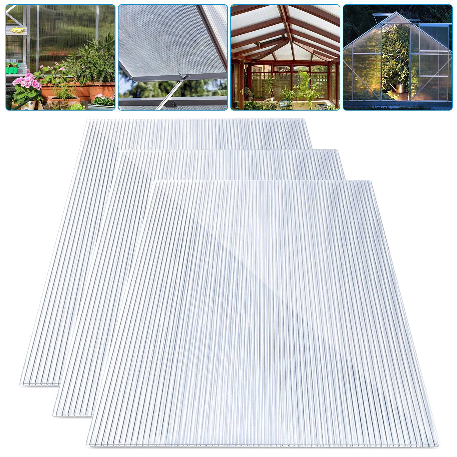 5x Doppelstegplatte Leicht Vielseitig Widerstandsfähig Transparent 8 mm 60,5 x 121 cm