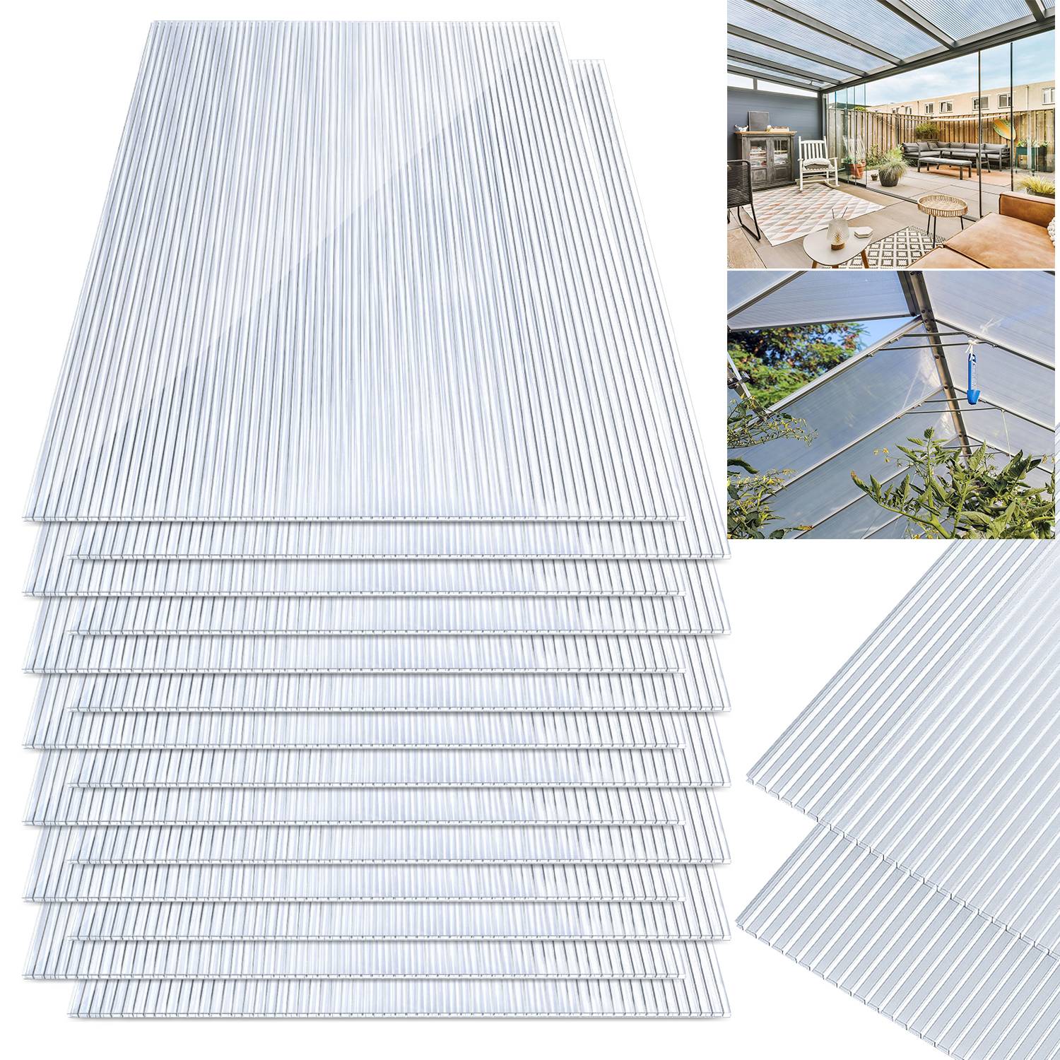 10x Doppelstegplatte Leicht Vielseitig Widerstandsfähig Transparent 8 mm 60,5 x 121 cm