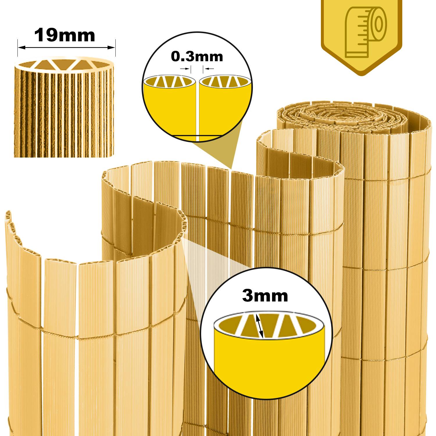 PVC Sichtschutzmatte W-Struktur Verstärkung Innen, Balkon Sichtschutz mit Kabelbindern, Sichtschutzzaun Windschutz Wasserdicht ohne Bohren, Bambus