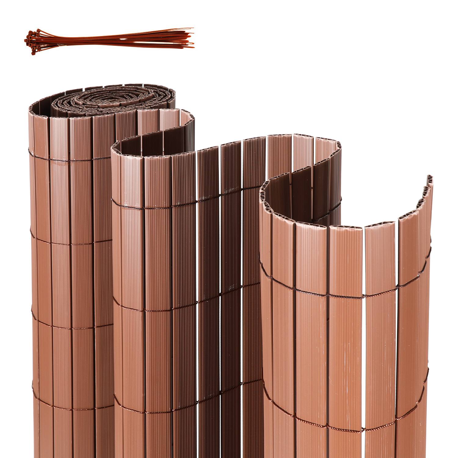 PVC Sichtschutzmatte W-Struktur Verstärkung Innen, Balkon Sichtschutz mit Kabelbindern, Sichtschutzzaun Windschutz Wasserdicht ohne Bohren, Braun