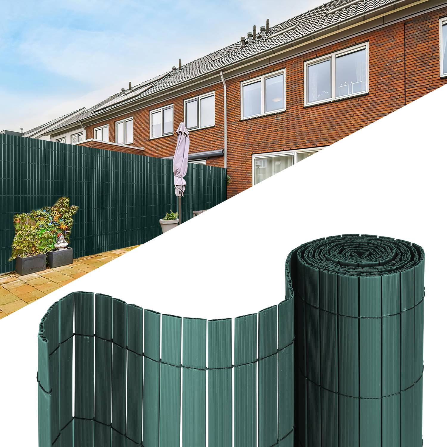 PVC Sichtschutzmatte W-Struktur Verstärkung Innen, Balkon Sichtschutz mit Kabelbindern, Sichtschutzzaun Windschutz Wasserdicht ohne Bohren, Grün 0,8