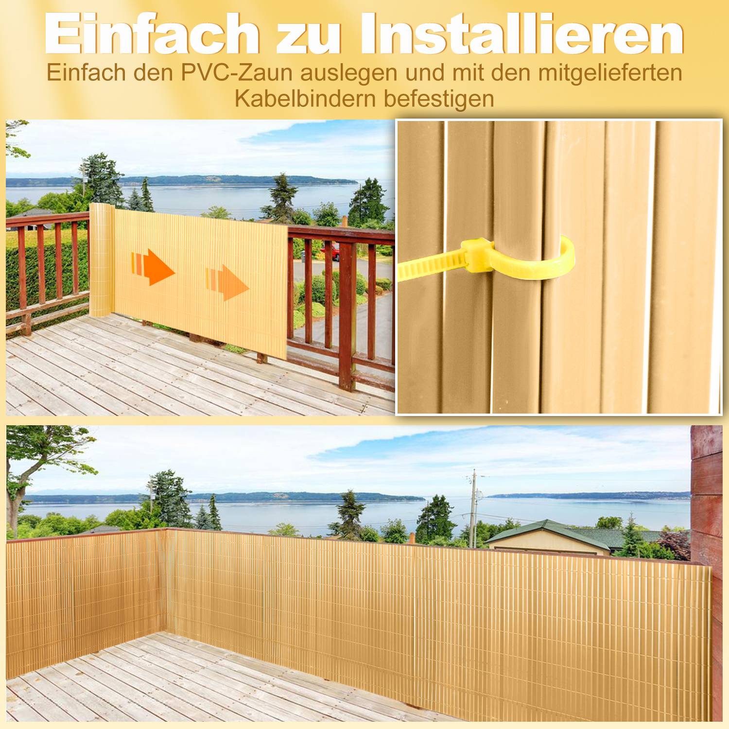 Sichtschutzmatte PVC Sichtschutzzaun Windschutz fur Garten Balkon und Terrasse, Bambus 1,4 x 4m
