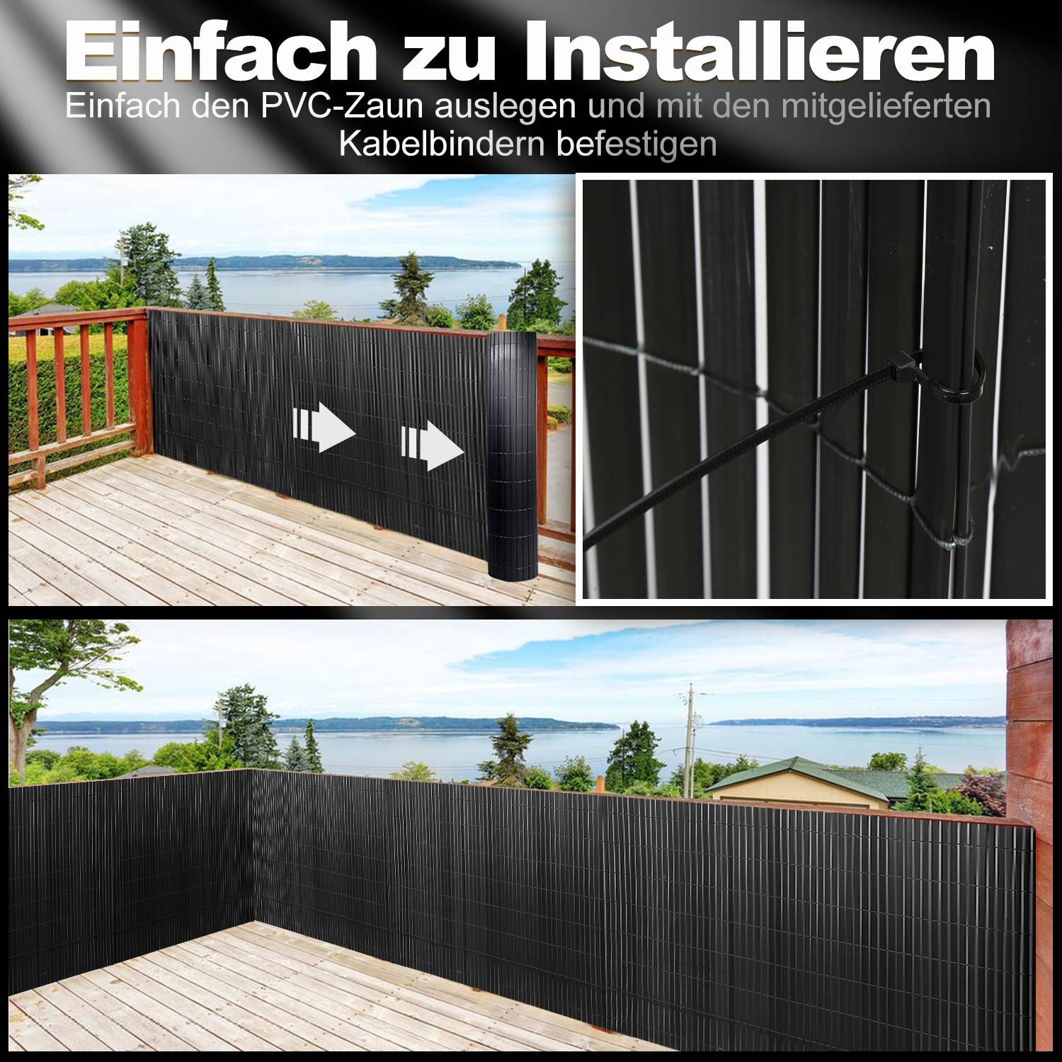 Sichtschutzmatte PVC Sichtschutzzaun Windschutz fur Garten Balkon und Terrasse, Grau 0,8 x 3m