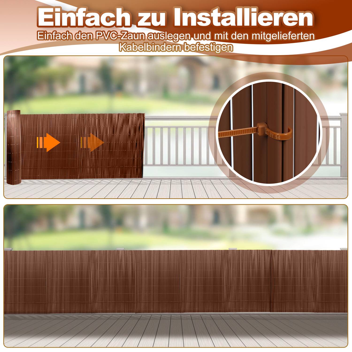 Sichtschutzmatte PVC Sichtschutzzaun Windschutz fur Garten Balkon und Terrasse, Braun 1,6 x 3m