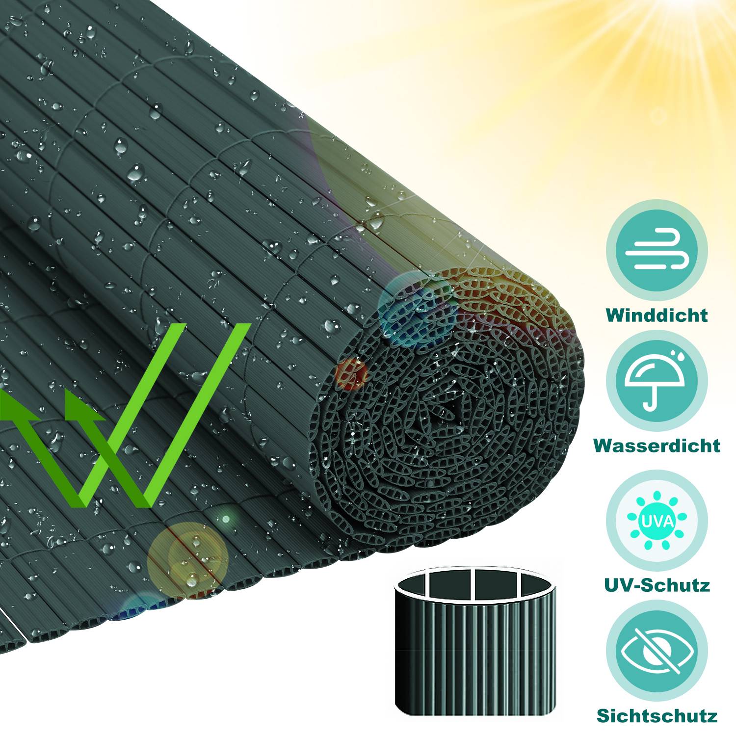 Sichtschutzmatte PVC Sichtschutzzaun Windschutz fur Garten Balkon und Terrasse, Grün 1,8 x 5m