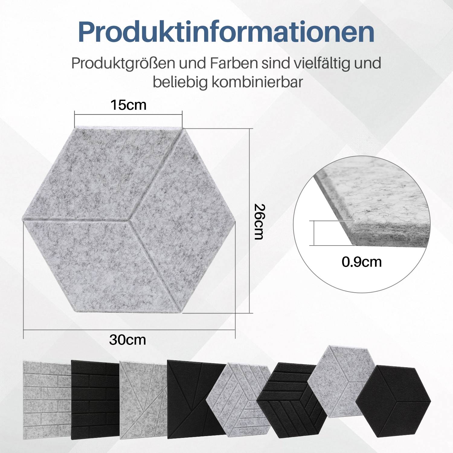 12 stuks Akustikplatten Hexagonal selbstklebend Schallschutz Akustikpaneele Hohe Dichte Wandpaneel Hellgrau