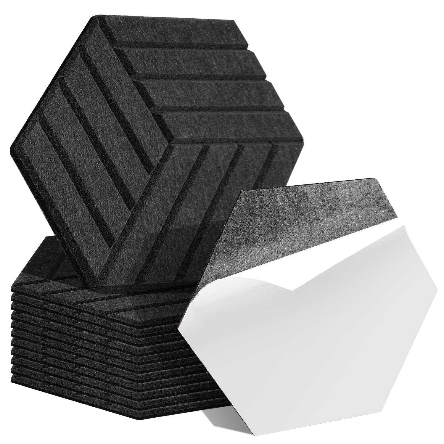 12 stuks Akustikplatten Hexagonal gestreift selbstklebend Schallschutz Akustikpaneele Hohe Dichte Wandpaneel Schwarz
