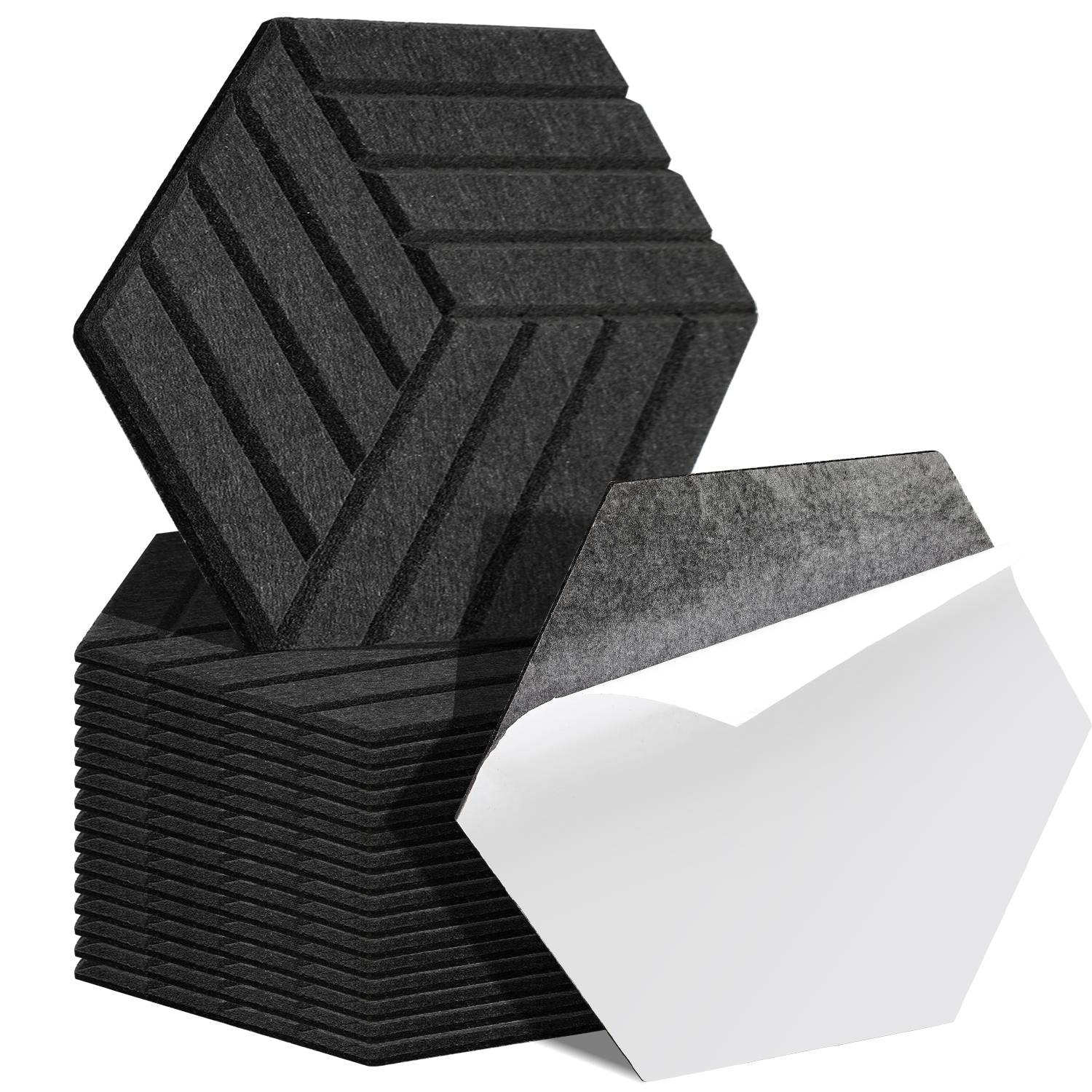 18 stuks Akustikplatten Hexagonal gestreift selbstklebend Schallschutzplatten Hohe Dichte Wandpaneel Schwarz