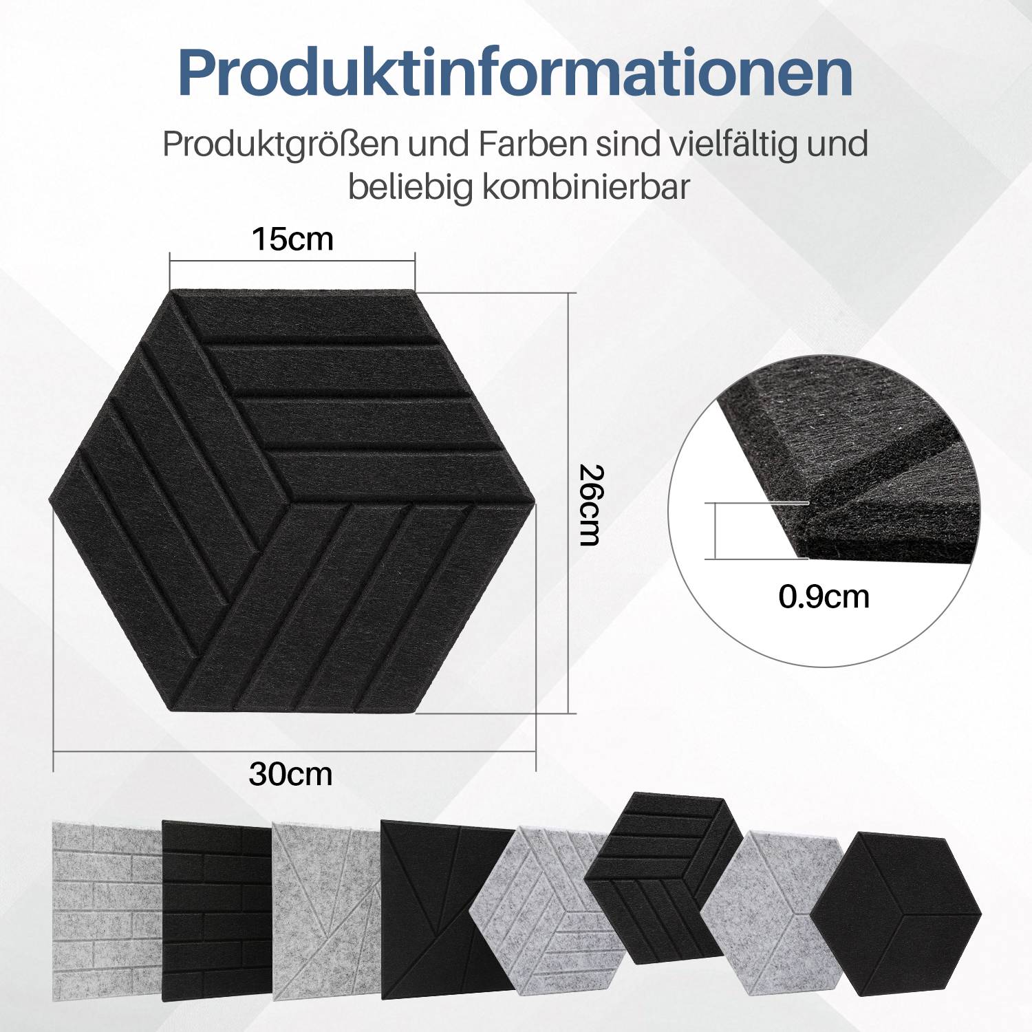 18 stuks Akustikplatten Hexagonal gestreift selbstklebend Schallschutzplatten Hohe Dichte Wandpaneel Schwarz