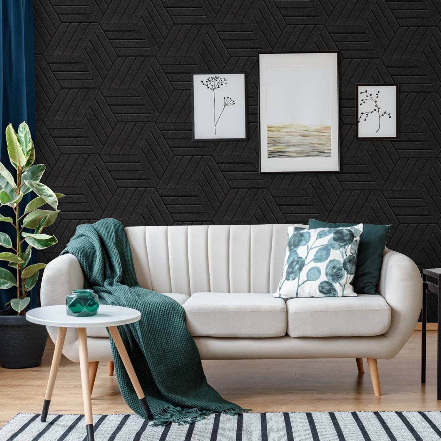 12 stuks Akustikplatten Hexagonal gestreift selbstklebend Schallschutz Akustikpaneele Hohe Dichte Wandpaneel Schwarz