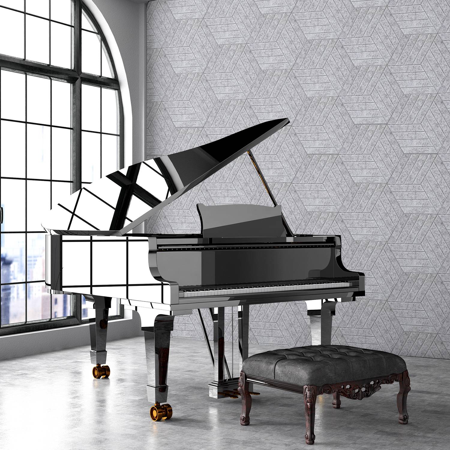 18 stuks Akustikplatten Hexagonal gestreift selbstklebend Schallschutz Akustikpaneele Hohe Dichte Wandpaneel Hellgrau