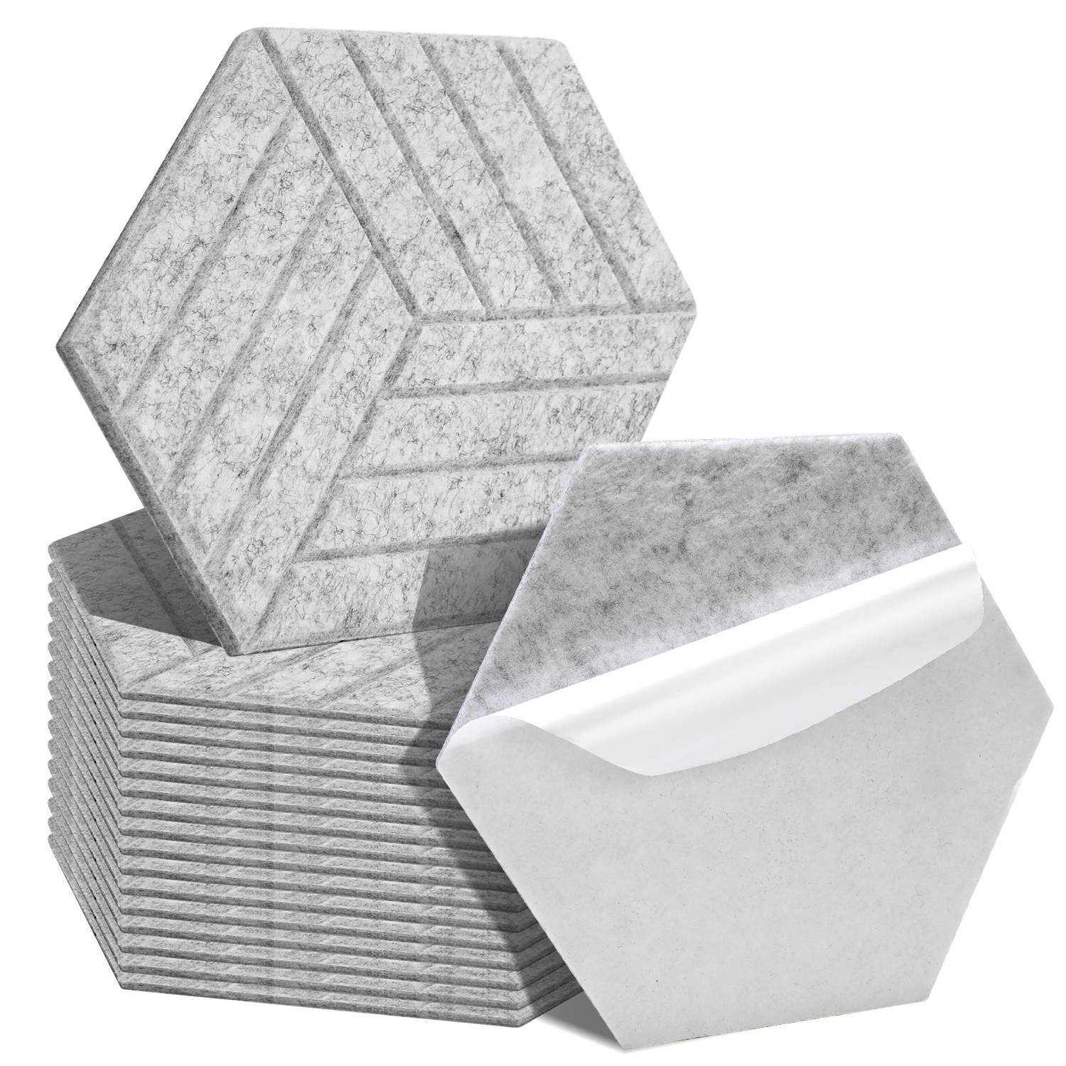 18 stuks Akustikplatten Hexagonal gestreift selbstklebend Schallschutzplatten Hohe Dichte Wandpaneel Hellgrau