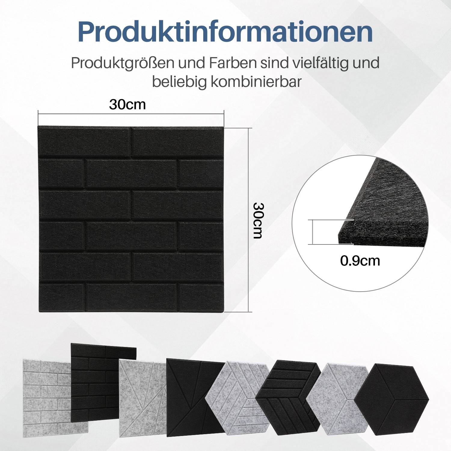 12 stuks Akustikplatten Quadratisch Kacheln selbstklebend Schallschutz Akustikpaneele Hohe Dichte Wandpaneel Schwarz
