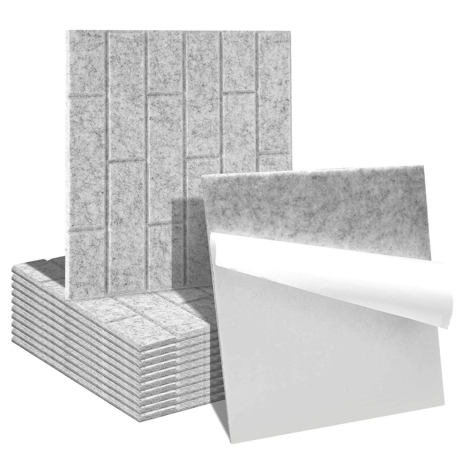 12 stuks Akustikplatten Quadratisch Kacheln selbstklebend Schallschutz Akustikpaneele Hohe Dichte Wandpaneel Hellgrau