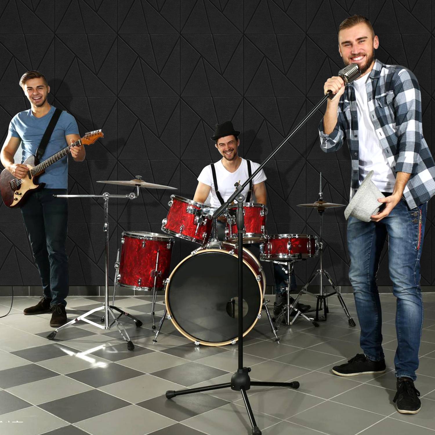 12 stuks Akustikplatten Quadratisch Dreieck selbstklebend Schallschutz Akustikpaneele Hohe Dichte Wandpaneel Schwarz