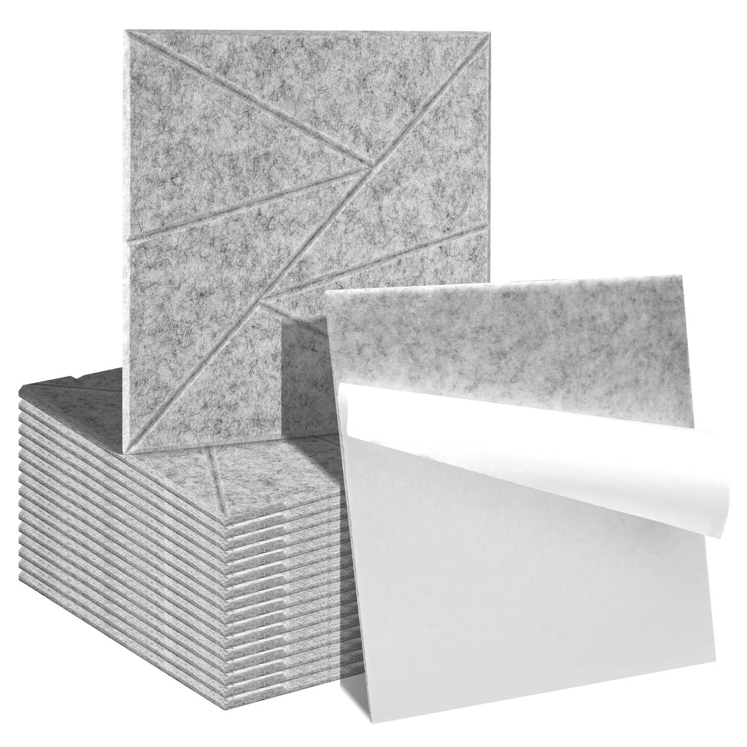 18 stuks Akustikplatten Quadratisch Dreieck selbstklebend Schallschutzplatten Hohe Dichte Wandpaneel Hellgrau