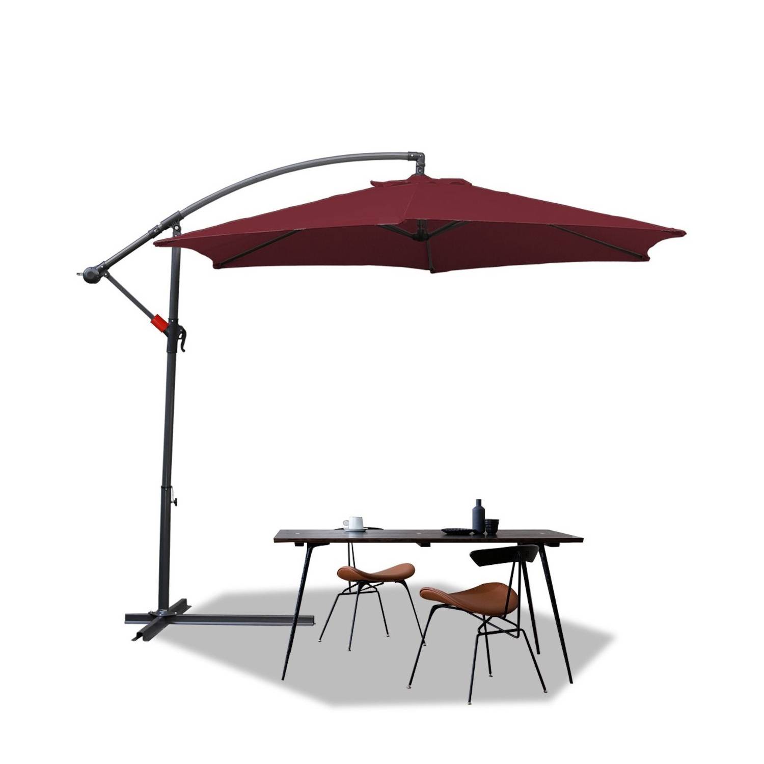 360° drehbare Ampelschirm Ø300cm Sonnenschirm mit Kurbelschirm UV40+ Gartenschirm Marktschirm Rot