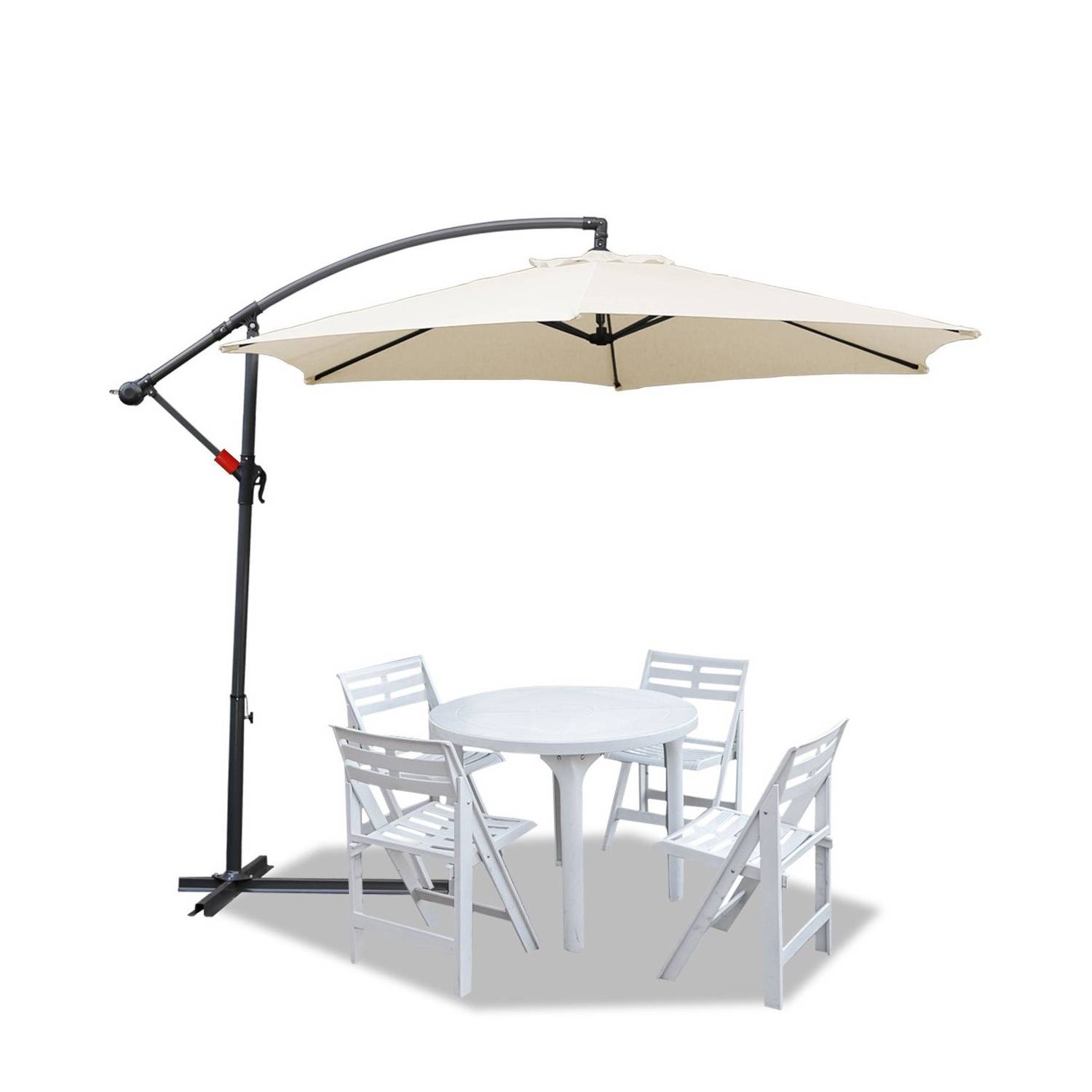 360° drehbare Ampelschirm Ø300cm Sonnenschirm mit Kurbelschirm UV40+ Gartenschirm Marktschirm Beige