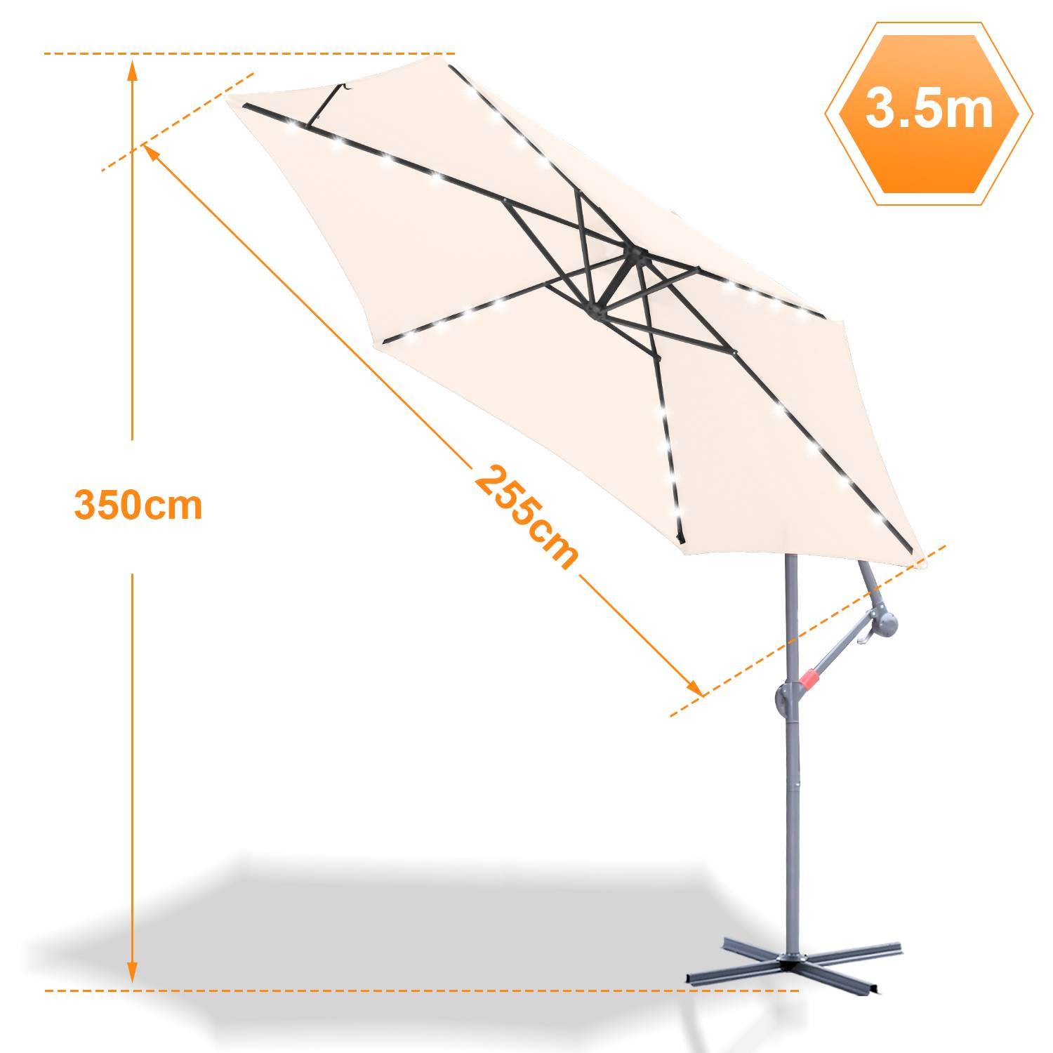 Sonnenschirm Ampelschirm 3.5 cm, UV-Schutz, Kurbel -Beige Gartenschirm Marktschirm Kurbel Balkon mit LED