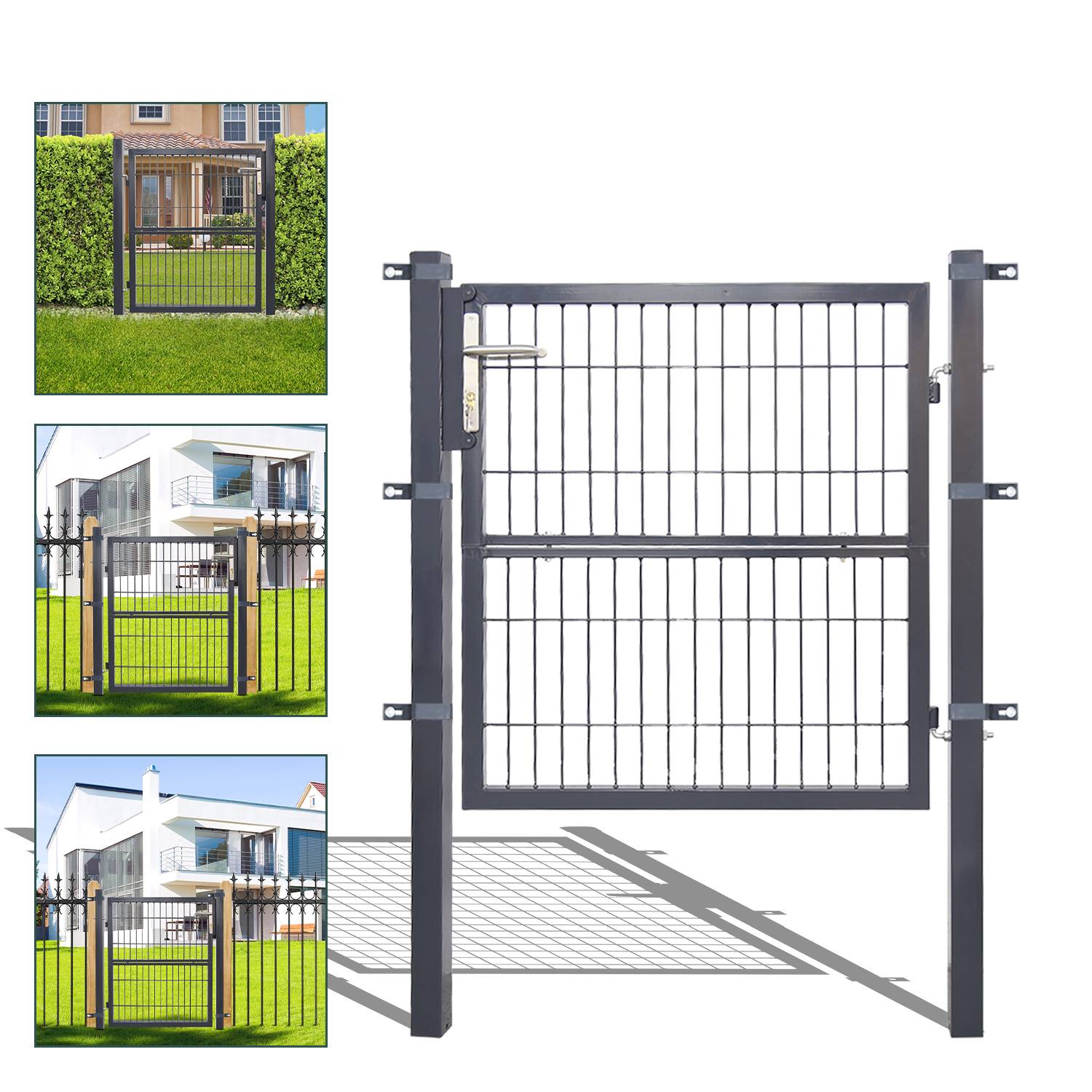 Gartentor 100 x 100cm Gartentür verzinkter Stahl abschließbar, Hoftor Zaun Inkl. Schloss Tür, Tor, Zauntor, Zauntür, Gartentür, Gartenzaun Anthra