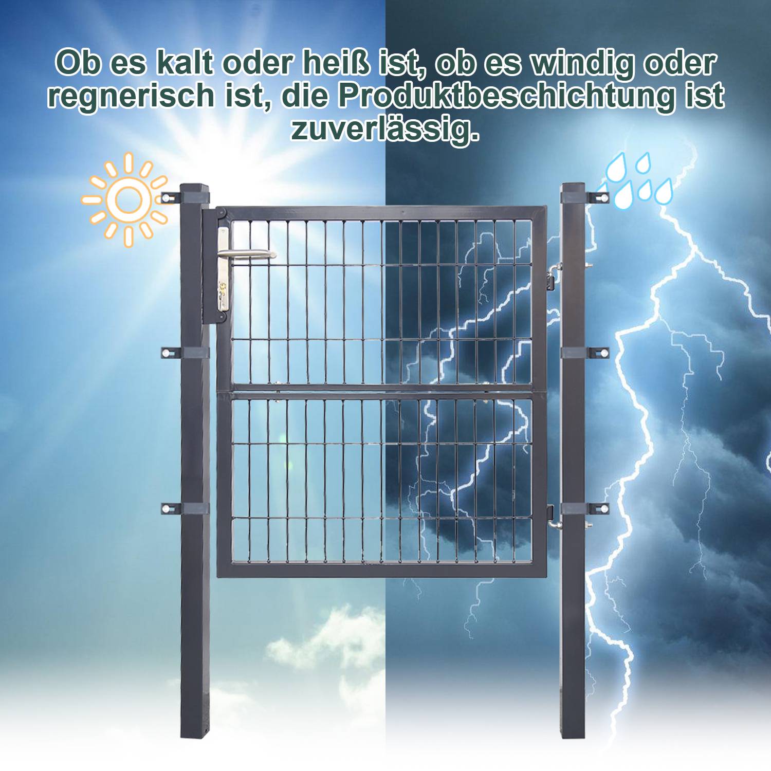 Gartentor 100 x 100cm Gartentür verzinkter Stahl abschließbar, Hoftor Zaun Inkl. Schloss Tür, Tor, Zauntor, Zauntür, Gartentür, Gartenzaun Anthra