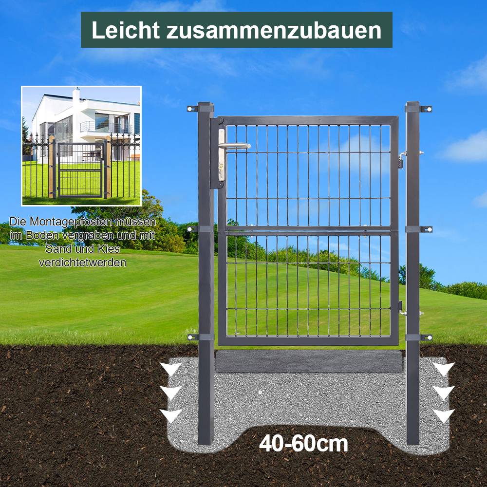 Gartentor 100 x 100cm Gartentür verzinkter Stahl abschließbar, Hoftor Zaun Inkl. Schloss Tür, Tor, Zauntor, Zauntür, Gartentür, Gartenzaun Anthra