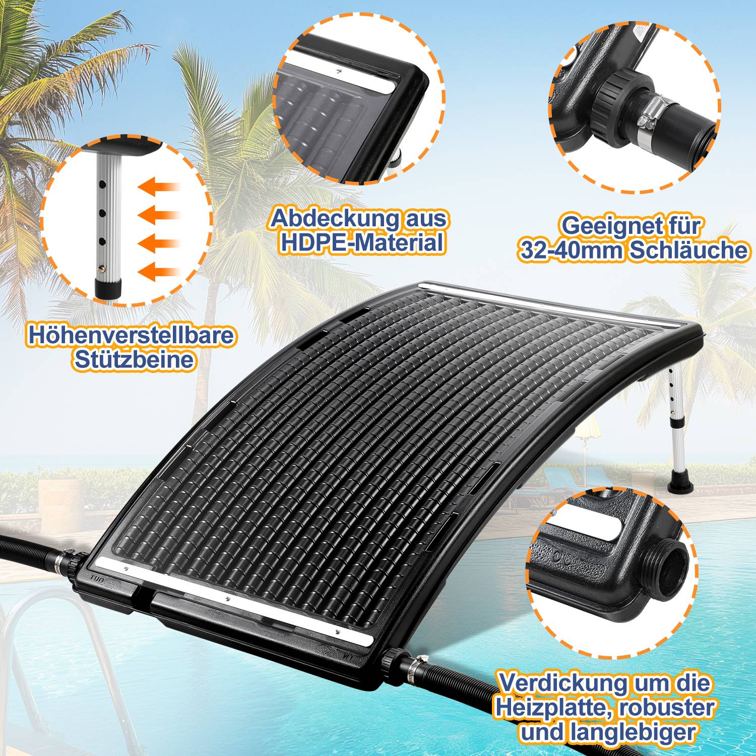 3x Sonnenkollektor Solar Poolheizung 110 x 65 x 15 cm Solarheizung für Warmwasser Pool Solarheizung, 15 L Warmwasser Pool - Gebogen Typ