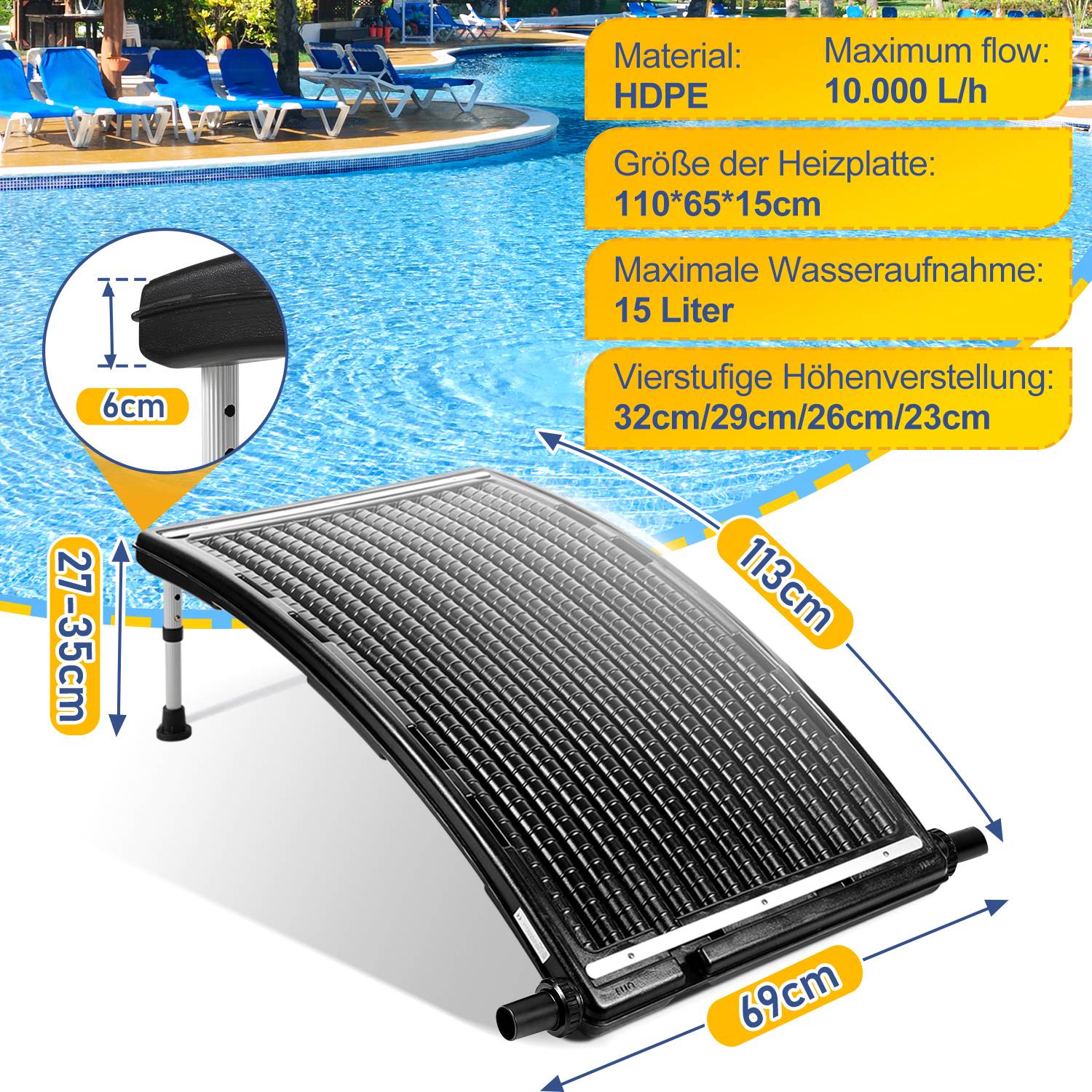 Sonnenkollektor Solar Poolheizung 110 x 65 x 15 cm Solarheizung für Warmwasser Pool Solarheizung, 15 L Warmwasser Pool - Gebogen Typ