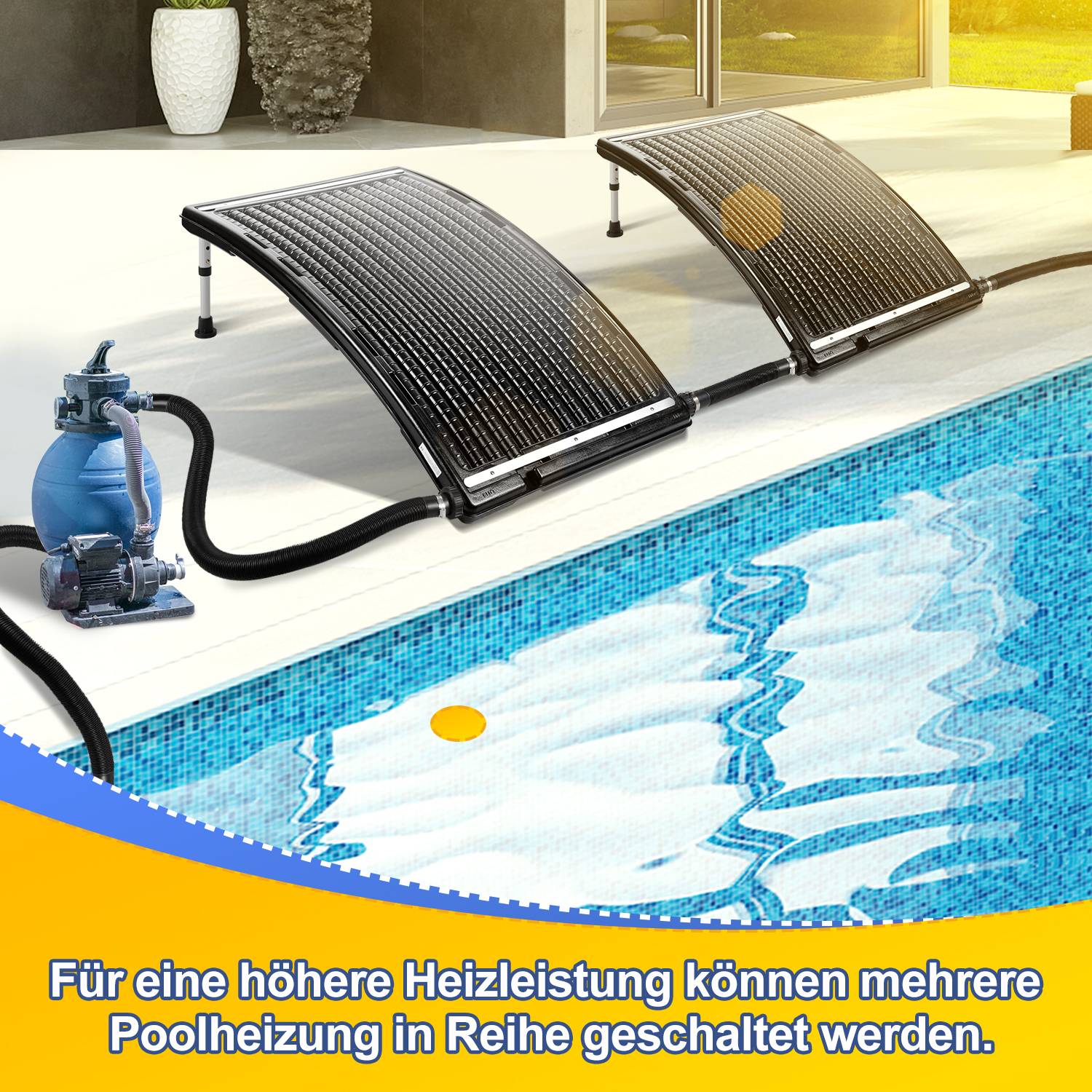 2x Sonnenkollektor Solar Poolheizung 110 x 65 x 15 cm Solarheizung für Warmwasser Pool Solarheizung, 15 L Warmwasser Pool - Gebogen Typ